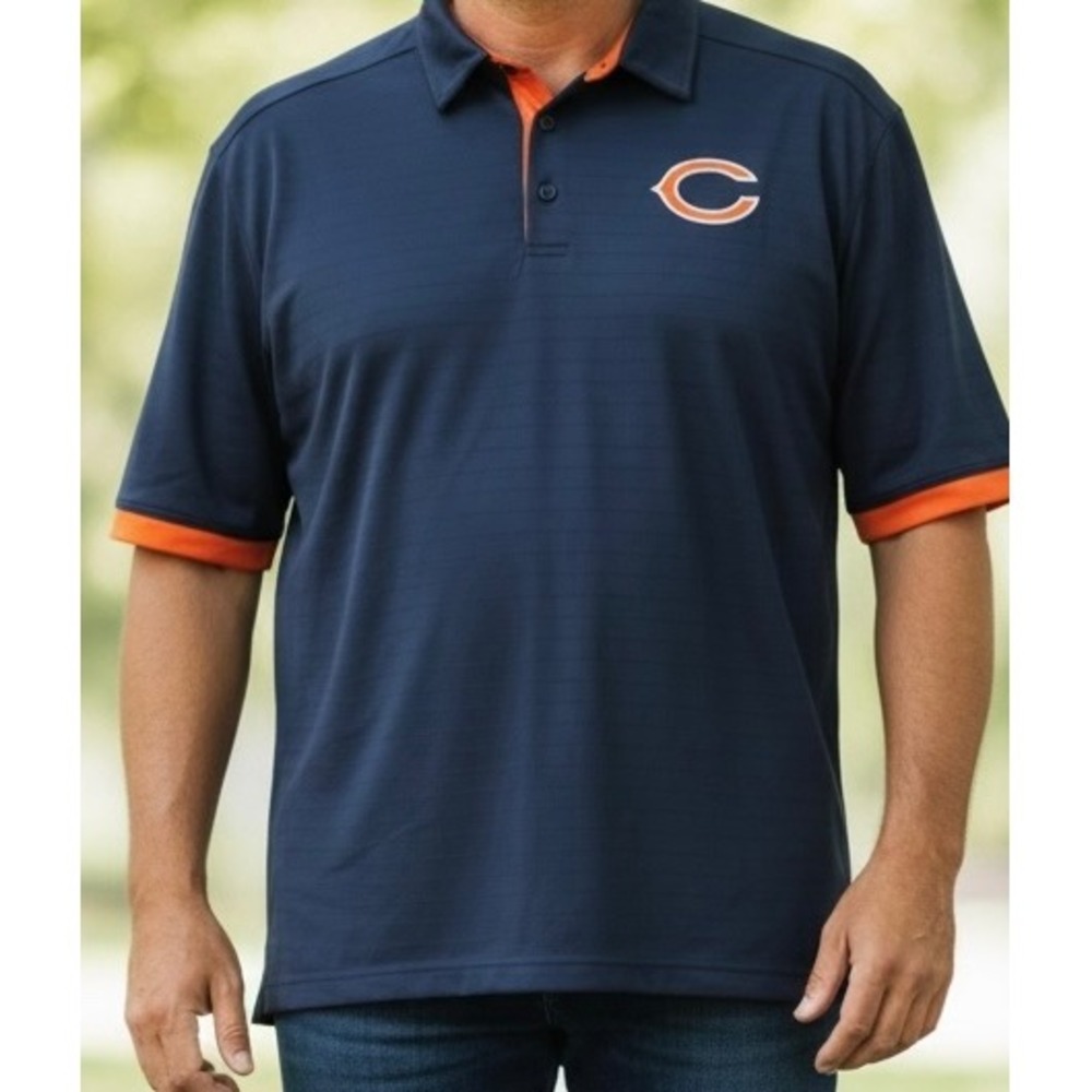 NFL Team Apparel Chicago Bears Polo Shirt Mens 2XL Navy Blue Orange Golf Top